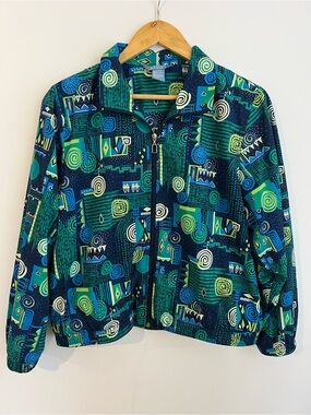 Koret Sport Women Vintage Abstract Print Zip-Up Lined Jacket Petite Large P/L